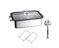 WMF Vitalis Aroma Dampfgarer/Bräter, mit Servierzange, Glasdeckel mit Silikonrand, Garthermometer, Garblech, Cromargan Edelstahl, induktionsgeeignet, 41 x 27 x 10 cm, 6,5l