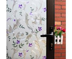 Mikomer Deko-Fensterfolie, Fensterfolie, statische Glasfolie, kein Kleber/Buntglas/Anti-UV-Fensterpapier für Badezimmer, Büro, Besprechungszimmer, Schlafzimmer 35 by 78.7-inch Bullflower