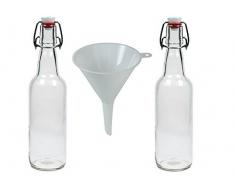 Viva Haushaltswaren - 2 x Glasflasche 500 ml mit Bügelverschluss aus Porzellan zum Befüllen, als Milch-, Saft- und Likörflasche verwendbar (inkl. Trichter Ø 9,5 cm)