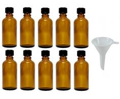 Viva Haushaltswaren - 10 x Tropfflasche 50 ml, Mini Glasflaschen mit Tropfeinsatz aus Braunglas, als Apothekerflasche verwendbar - Made in Germany & BPA frei (inkl. Trichter Ø 5 cm)
