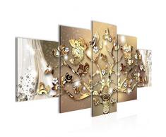 Bilder Gustav Klimt Baum des Lebens Wandbild Vlies Leinwand Bild XXL Format Wandbilder Wohnzimmer Wohnung Deko Kunstdrucke Braun 5 Teilig MADE IN GERMANY Fertig zum Aufhängen 022253a
