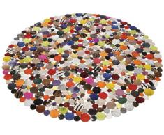 Teppich Circle Multi Ã150cm, runder, gewebter Flickenteppich aus Kuhfell/Ziegenleder, weicher, bunter Lederteppich mit modernen Design Muster
