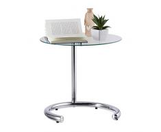 Relaxdays, Silber Kaffeetisch höhenverstellbar bis 70 cm, runder Wohnzimmertisch, verchromter Stahl, Glasplatte 46 cm Ø, Standard