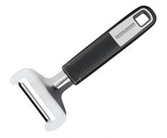 FACKELMANN Weichkäsehobel 17 cm Sense, hochwertige, scharfe Klinge aus rostfreiem Edelstahl, Käsereibe mit Soft-Touch-Griff aus Kunststoff (Farbe: Silber/Schwarz), Menge: 1 Stück