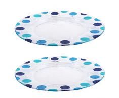 Bohemia Cristal 093 012 090 Play of Colors 2er-Set ca. Ø 320 mm dunkelblau, Aqua, Petrol aus Kalk-Natron-Glas Teller, Punkte blau, 1.9 x 32 x 1.9 cm