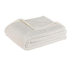 Gözze Wohn- und Kuscheldecke, Doppellagig verarbeitete Wendedecke, 150 x 200 cm, Cord-Karo, Wollweiß, 40146-00-150200