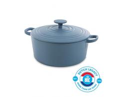 BK Cookware H6073.524 BK Bourgogne Schmortopf 24 cm/4.2L, Emailliertes Gusseisen, Deckel mit Tropfringen, Induktions-/Backofengeeignet, Spülmaschinenfest, Denim Blau