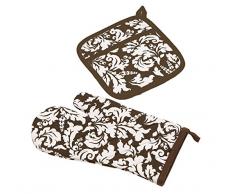 YOURTABLECLOTH Ofenhandschuh und Topflappen, 100% Baumwolle, Damast Schokoladenbraun