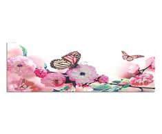 Panoramabild auf Leinwand und Keilrahmen 150x50cm KirschblÃ¼ten Schmetterlinge FrÃ¼hling