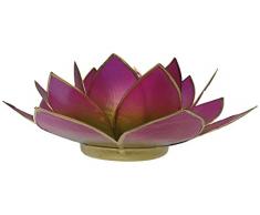 Trimontium Teelichthalter Sommerwiese in Form Einer dreiblättrigen Lotusblüte mit Info, Capiz-Muschel, Bicolor rosa/grün, 14 x 14 x 8 cm