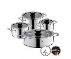 WMF VarioCuisine Topfset 4-teilig, Cromargan Edelstahl poliert, Töpfe mit Silence- Glasdeckel inkl. Thermometer, Induktionstöpfe, Topf Induktion, unbeschichtet, Silikonrand