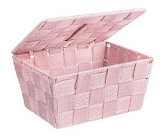 WENKO 22574100 Aufbewahrungskorb mit Deckel Adria Rosa - Badkorb mit Deckel, Polypropylen, 19 x 10 x 14 cm, rosa