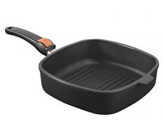 SKK 2464 Titanium 2000 Plus - Guss-Grillpfanne 26 x 26 cm, 7,5 cm hoch, eckig, keramisch verstärkt, antihaft-beschichtete Pfanne, mit abnehmbarem Griff, Made in Germany