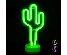Relaxdays LED Neonlicht Kaktus, dekoratives Neonzeichen, Tisch & Wand, Batterie, Partydeko & Nachtlicht, H: 29 cm, grün