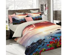 Italian Bed Linen Bettwäsche mit Digitaldruck, Gesamt-Abdeckung auf Bettbezug und Kissenbezügen, Doppelbettgröße, 100% Baumwolle 250x200x1 cm Multicolore (Kio626)