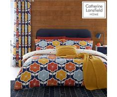 Catherine Lansfield Bettwäsche-Set für Einzelbett, Retro-Blumenmuster, pflegeleicht, Marineblau