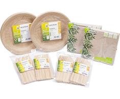 HEKU 30011-01: Bio-Einweg-Set be Green mit Tellern, Messer, Gabeln und Servietten, 170-teilig,