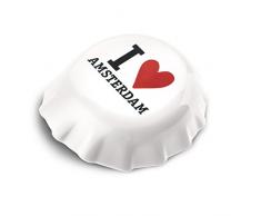 koziol 3778525 Plopp I Love Amstersdam Flaschenöffner mit Druck, Thermoplastischer Kunststoff, weiß, 8.5 x 7.7 x 2.4 cm