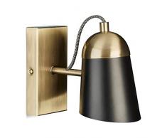 Relaxdays, schwarzer Wandleuchte, Messing in antikem Look, Lampenschirm, Metall, modern, E14-Fassung, HBT 15 x 10 x 20 cm