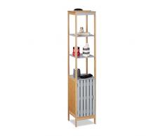 Relaxdays Badschrank hoch, höhenverstellbare Schrank Einlage, 4 Regalfächer, Bambus, MDF, HBT 159x30x30 cm, Natur-grau, 159 x 30 x 30 cm
