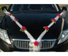 Organza M Auto Schmuck Braut Paar Rose Deko Dekoration Hochzeit Car Auto Wedding Deko (Pink/Weiß)