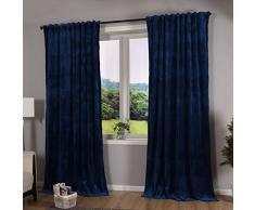 Gardinenbox Verdunkelung Vorhang Milano Samt Blickdicht Schlaufenband Tunneldurchzug Blackout Bügelband kürzbar Blau 2er-Pack HxB 280x135 cm, 20357