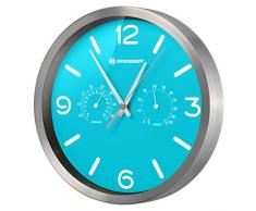 Bresser Funkuhr Wanduhr MyTime ND Thermo-Hygro mit geräuschlosem Funkuhrwerk, Edelstahlrahmen und Anzeige für Temperatur und Luftfeuchtigkeit, hellblau