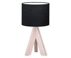 Reality Leuchten Tischleuchte, Fuss dreibein Holz, Stoffschirm, 1x E14, 40 W, Höhe 31 cm, schwarz R50741002