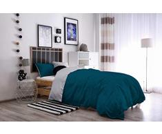 Italian Bed Linen Natural Color Doubleface Bettbezug, 100% Baumwolle, Öl grün/hell Grau, kleine Doppelte