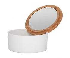 Sealskin Grace Kosmetikbox mit Spiegel, Schmuckdose aus Polyresin und Bambus, Farbe: Weiß