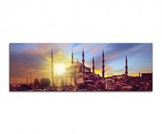 Paul Sinus Art Panoramabild auf Leinwand und Keilrahmen 150x50cm Istanbul Moschee Sonnenuntergang Wasser