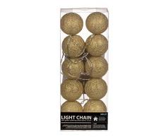 LED Lichterkette mit Baumwollkugeln, gold glitzernd, 10 Kugeln mit warmweißen LED, Länge 1,45 m zzgl. Zulauf und Batteriefach, Durchmesser je Kugel 6 cm, für den Innenbereich, mit Ein-/Ausschalter