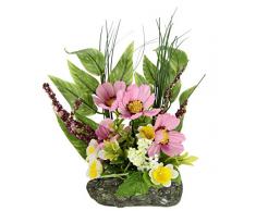 Flair Flower Künstliches Gesteck Arrangement aus Cosmea und Narzissen auf Stein, Unechte Gefälschte Deko Kunst-Blumen Pflanzen mit Blätter, Osterdeko, Frühjahrsdekoration, Tischdeko, Frühjahr, Ostern