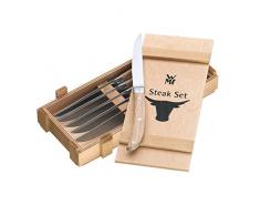 WMF Ranch Steakmesser Set 6-teilig, Spezialklingenstahl geschmiedet, Cromargan Edelstahl mattiert, Eichenholz geölt