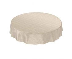 ANRO Tischdecke Leinenoptik Textiloptik, Wachstuch, Beige, Rund 140 cm