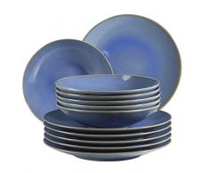 MÃSER 931555 Ossia Teller-Set fÃ¼r 6 Personen im mediterranen Vintage-Look, 12-teiliges modernes Tafelservice mit Suppentellern und Speisetellern in Hellblau, Keramik