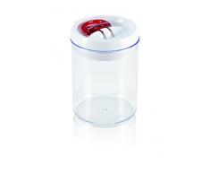 Leifheit Fresh&Easy Vorratsbehälter, rund, luft- und wasserdichte Vorratsdose mit patentierter Einhand-Bedienung, Frischhaltedose, stapelbare Aufbewahrungsboxen, transparent, 750 ml, rot