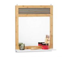 Relaxdays Badspiegel mit Ablage, verzierter Wandspiegel, Bambus Badezimmerspiegel HBT: 61 x 53 x 15 cm, Natur/weiß, Spiegelglas, Standard