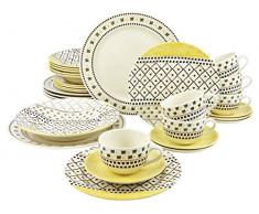 Creatable, 17907, Serie Patchwork gelb, Geschirrset 30 teilig Kombiservice, Stein, Mehrfarbig, 40 x 32.5 x 32 cm, Einheiten