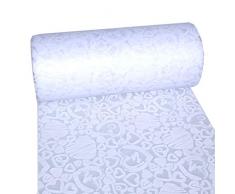 Dekoflor Tischband Tischläufer Tischdeko einzigartiges Herzen Design (Wasserfest, Lotuseffekt, samtige Oberfläche, 5 m Rolle, 30 cm Breite, 100% Nylon), Weiß