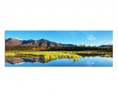Panoramabild auf Leinwand und Keilrahmen 150x50cm Alaska Tundra Landschaft Berge Wiese See