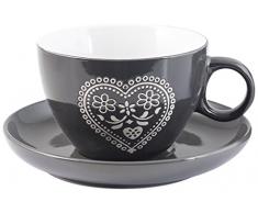Home Cuore Service Jumbo-Tassen, mit Teller, Porzellan, Grau, 2 Stück