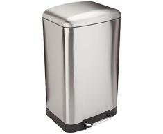 AmazonBasics – Rechteckiger, sanft schließender Mülleimer mit Stahlleisten-Pedal, 40 l, Nickelfarben