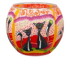 Himmlische Düfte Geschenkartikel CC212 Tischdekoration, Zwei Katzen Windlicht Glas 11 x 11 x 9 cm, bunt