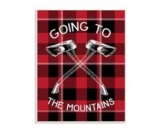 The Stupell Home Décor Collection Going to The Mountains Axes and Plaid Leinwandbild, gespannt, Holz, Mehrfarbig, 25.4 x 1.27 x 38.1 cm