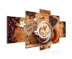 Bilder Küche Kaffee Wandbild 200 x 100 cm Vlies - Leinwand Bild XXL Format Wandbilder Wohnzimmer Wohnung Deko Kunstdrucke Braun 5 Teilig - MADE IN GERMANY - Fertig zum Aufhängen 501251a