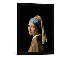 Gerahmtes Bild von Jan Vermeer van DelftDas Mädchen mit dem Perlenohrring, c.1665-6, Kunstdruck im hochwertigen handgefertigten Bilder-Rahmen, 50x70 cm, Schwarz matt