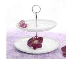 Holst Porzellan Etagere mit 2 Ebenen 24 cm, Porzellan, weiß/silber, 25 cm