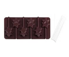 Dr. Oetker Silikon-Schokoladenform Stern-Lollis 2er Set inkl. 12 Sticks, Schokoladenformen für Stern-Lollis am Stiel, Formen aus hochwertigem Platinsilikon (Farbe: Braun) - spülmaschinengeeignet, Menge: 1 x 2er Set