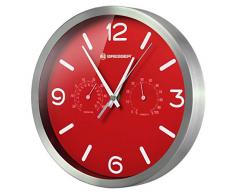 Bresser Funkuhr Wanduhr MyTime ND Thermo-Hygro mit geräuschlosem Funkuhrwerk, Edelstahlrahmen und Anzeige für Temperatur und Luftfeuchtigkeit, rot